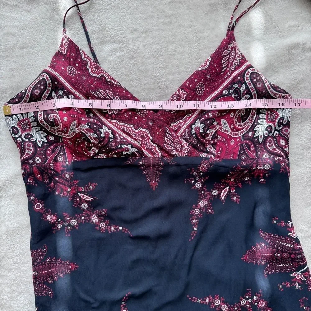 Vintage 90s Slip Dress Paisley Burgundy Grunge Y2K Spaghetti Strap - Picture 7 of 14